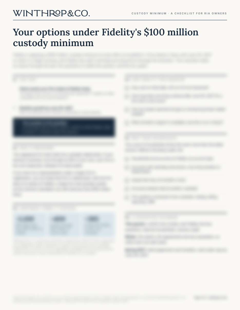 Your Options Under Fidelity's $100 Million Custody Minimum, cover